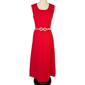 Vintage 1960s Red Textured Maxi Dress Sleeveless Mod Column Formal Gown